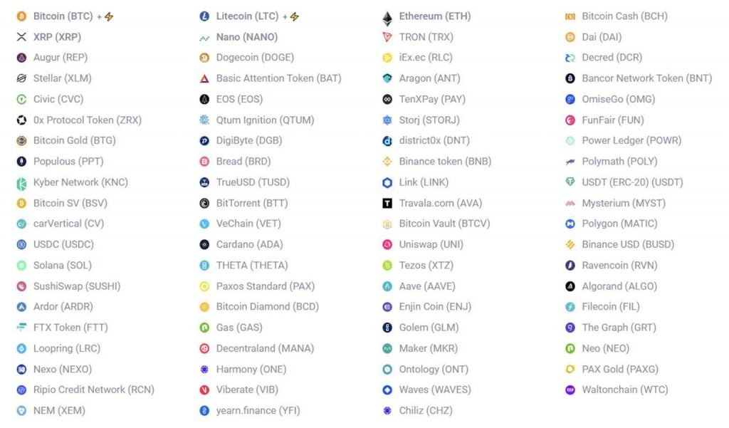 Criptomoeadas suportadas pela CoinGate