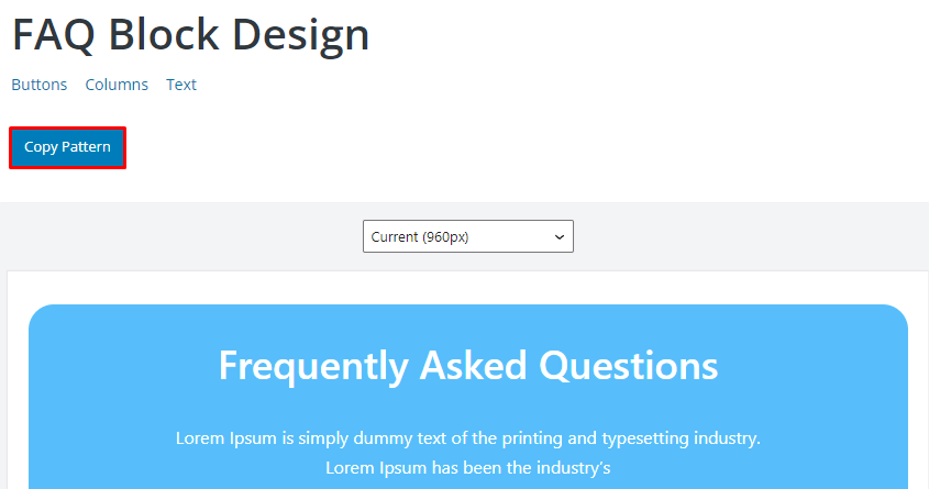 Design do bloco de perguntas frequentes (FAQ)