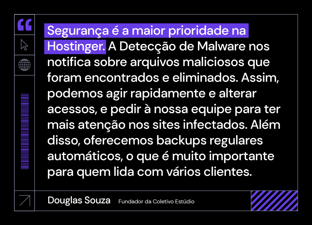 Declaração de Douglas Souza, fundador do Coletivo Estúdio, sobre a detecção de malware da Hostinger.