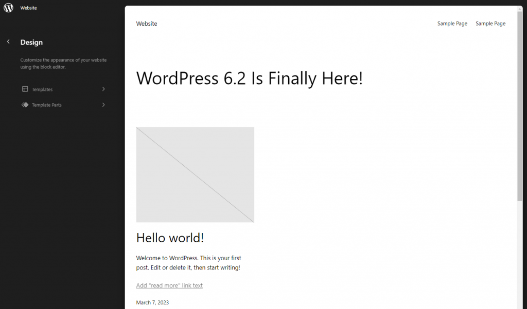 página inicial do WorPress anunciando que o WordPress 6.2 chegou