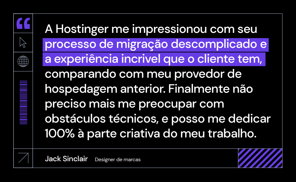 Depoimento de Jake Sinclair sobre sua experiência na Hostinger