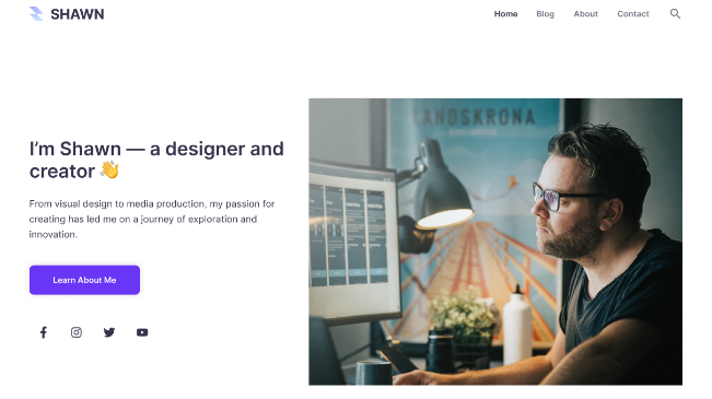 Layout com design simétrico do Tema para Blog da Hostinger