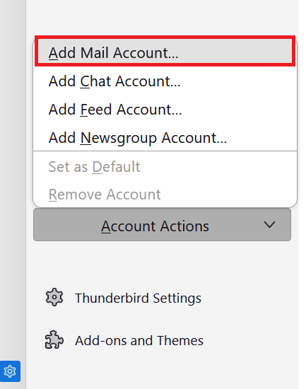 adicionando conta de email no thunderbird