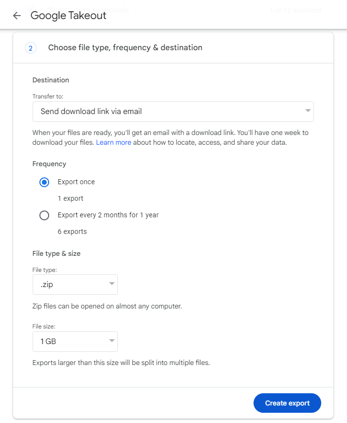 configurando backup de email pelo google takeout