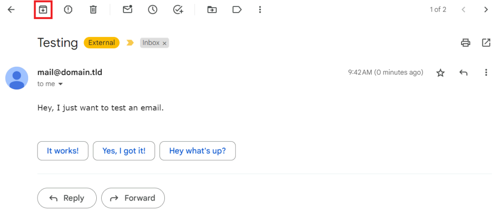botão de arquivar email no gmail