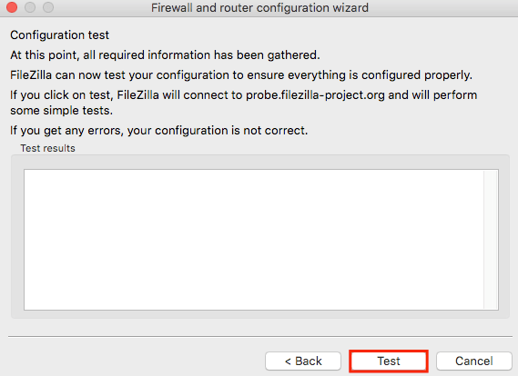 teste de configuração de rede no filezilla para lidar com o ECONNREFUSED