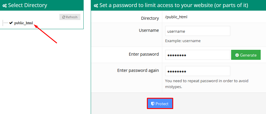 hostinger password protect directories tool