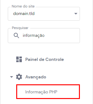 O botão PHP Info no hPanel