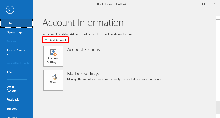outlook add account button