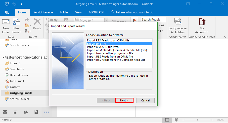 outlook export to file