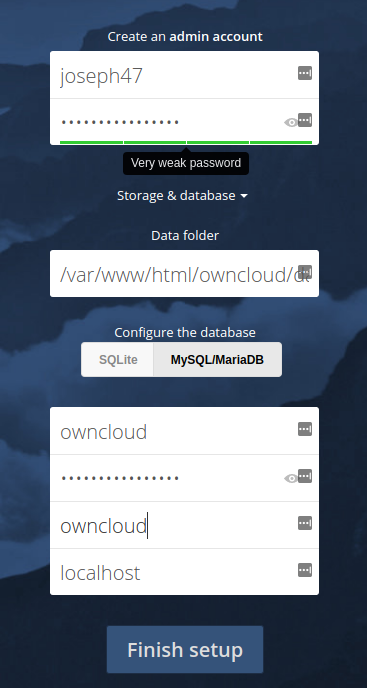 owncloud centos database