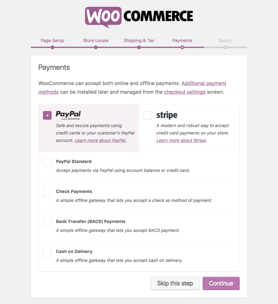 woocommerce payments page