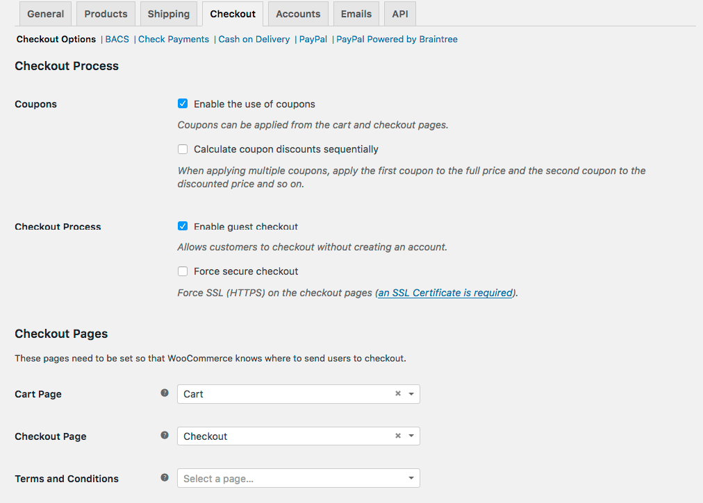 woocommerce settings checkout tab