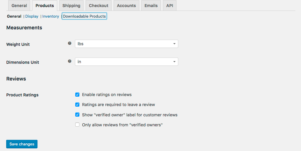 woocommerce settings products