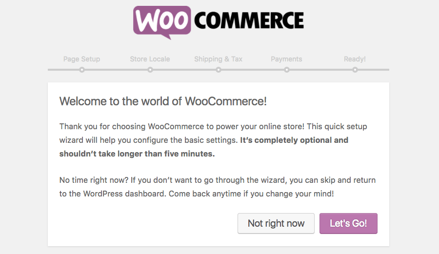 woocommerce setup wizard lets go