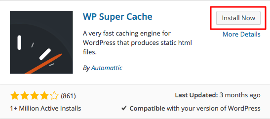 wp super cache install button