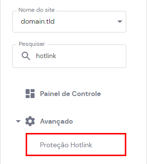 O botão de proteção de Hotlink no hPanel