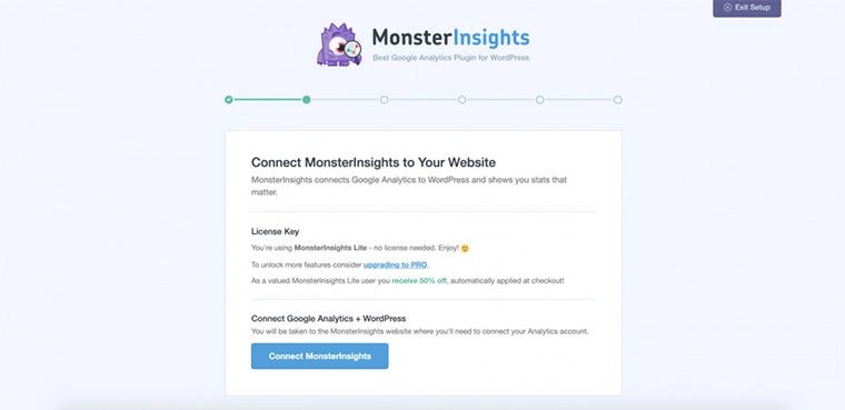 tela de conexao do monsterinsights com o google analytics
