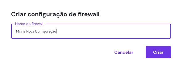 criando nova configuração de firewall no hpanel