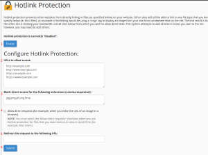configuração de proteção de hotlink no cpanel