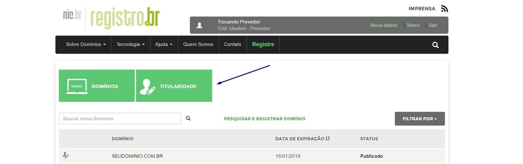 aba titularidade no registro.br