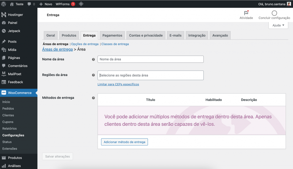 configuração do woocommerce