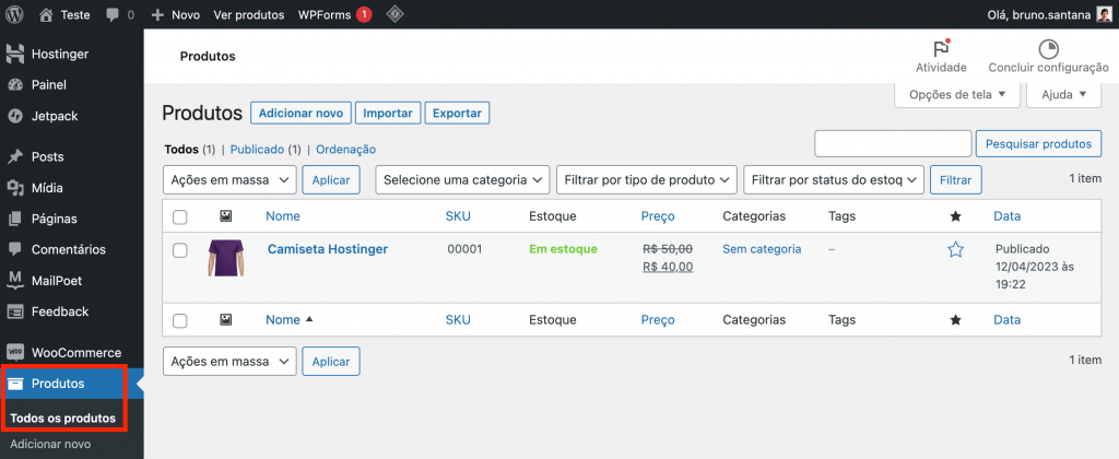 gerenciando produtos no woocommerce