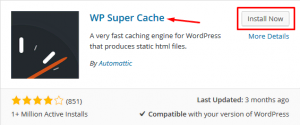 botão de instalar plugin wp super cache