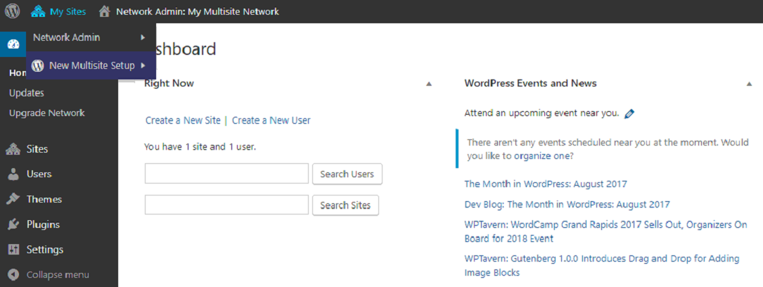 botão de instalação do multisite no WordPress