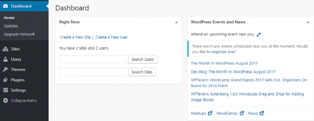 painel de controle do wordpress