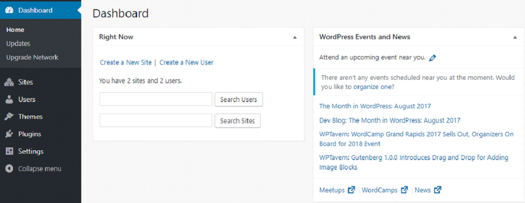 painel de controle do wordpress