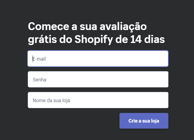 Cadastrar no Shopify