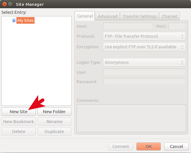 Adicionando servidor ubuntu ftp no filezilla