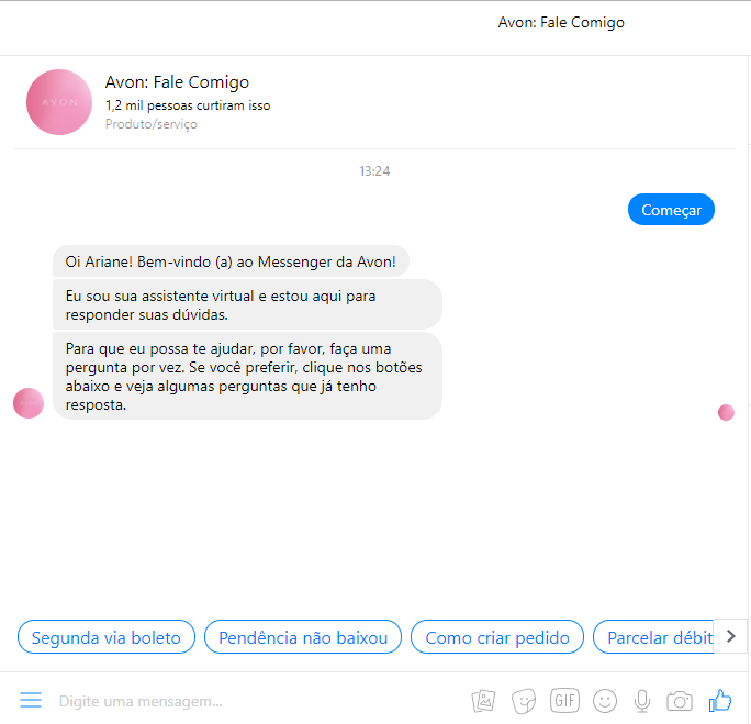 chatbot da avon no facebook messenger