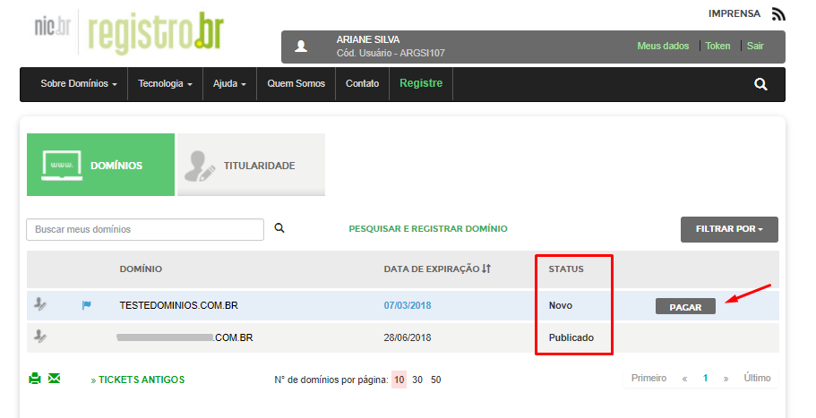 Finalizando o registro de um domínio