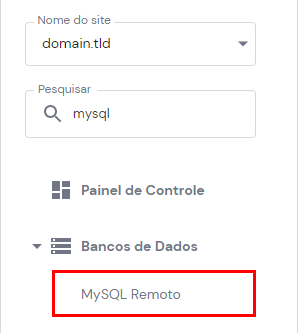 O botão MySQL remoto no hPanel