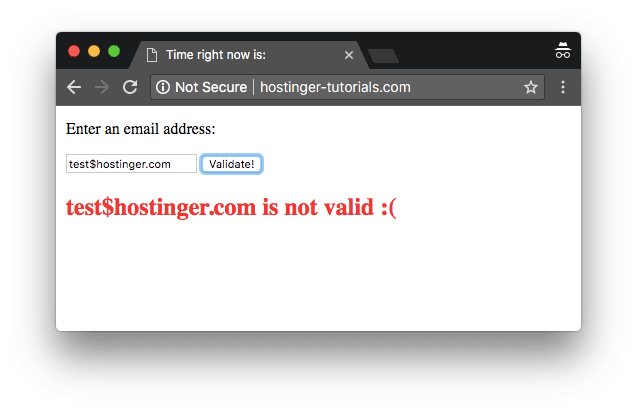 validação incorreta de e-mail quando se usa JavaScript no HTML