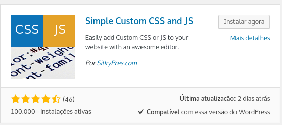 imagem do plugin simples custom css and js para css personalizado