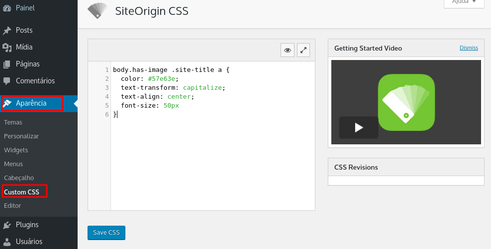 plugin siteorigin css instalado para usar css personalizado