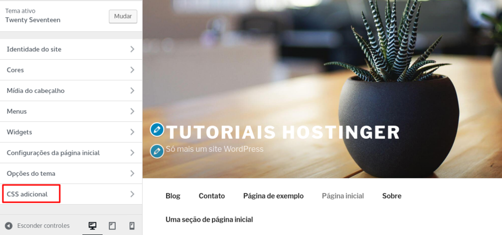 a opção css adicional permite usar css personalizado no wordpress