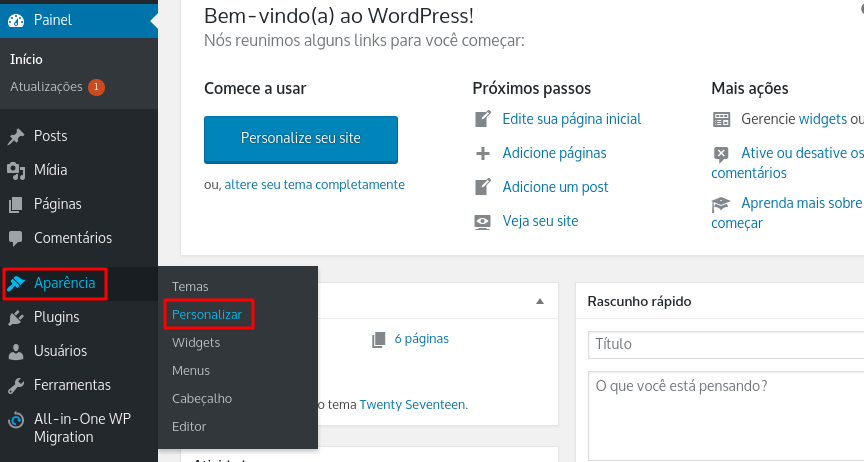 como chegar ao personalizador de temas para adicionar css personalizado no wordpress