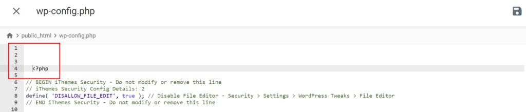 linhas em branco no arquivo wp-config.php