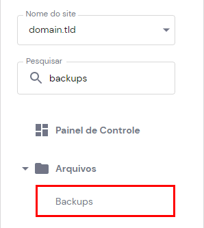 O botão Backups no hPanel