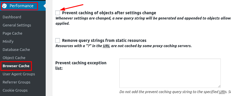 opçãod e impedir armazenamento em cache pelo plugin w3 total cache
