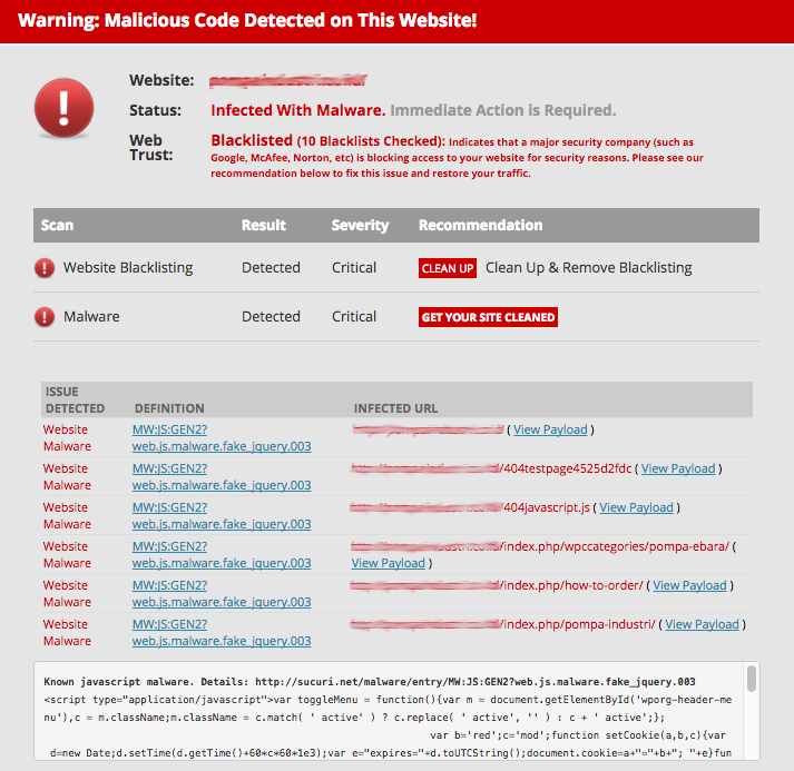 scaneando o site no malware sucuri