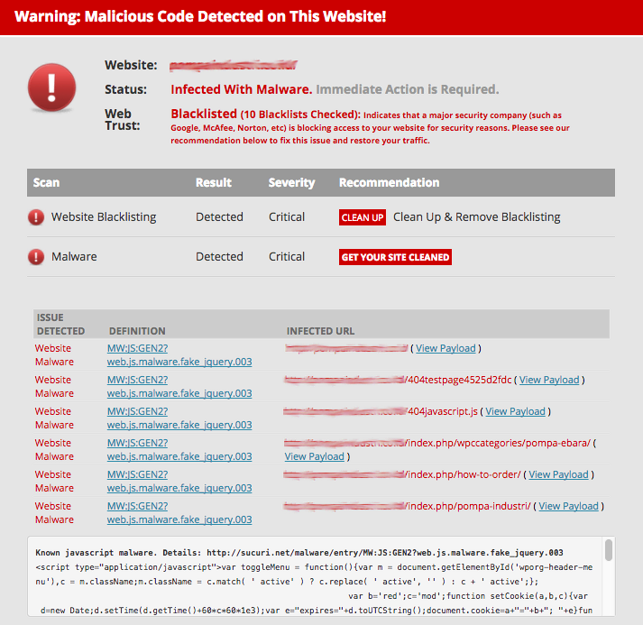 scaneando o site no malware sucuri para resolver mensagem do google sobre virus