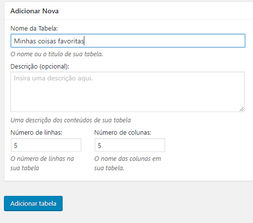ajudamos você a criar uma tabela wordpress