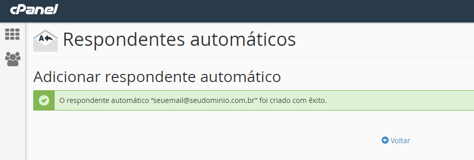 mensagem de confirmação de criação do respondente automático para criar resposta automática de recebimento de email