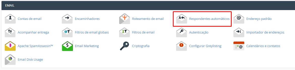 seção de email no cpanel para criar uma resposta automática de recebimento de email