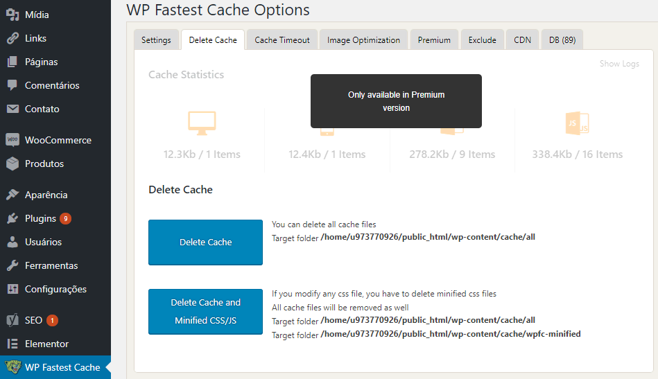 plugin wp fastest cache para limpar cache